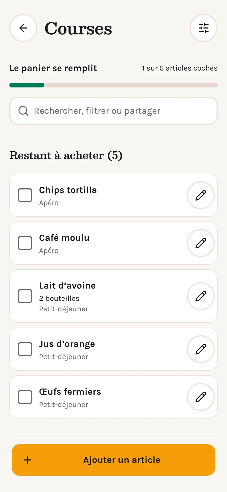 Liste de courses partagée dans Loguetown