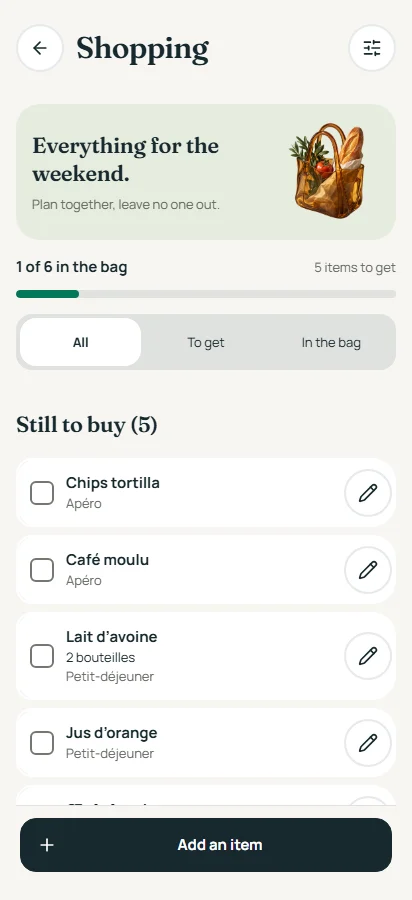 A shared shopping list in Loguetown